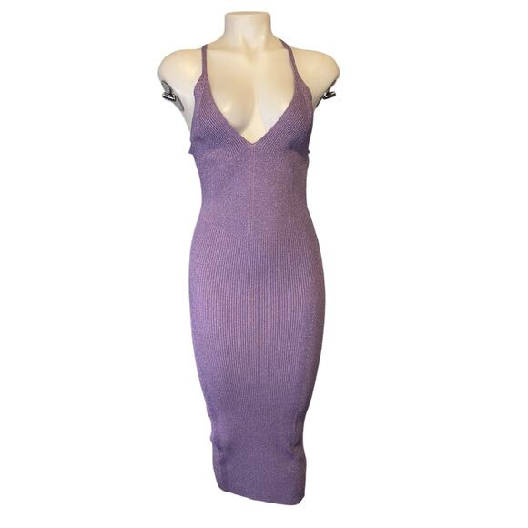 Retrofete Amster Rib Knit Metallic Lilac Purple Backless Midi Dress Size Large - Picture 5 of 12